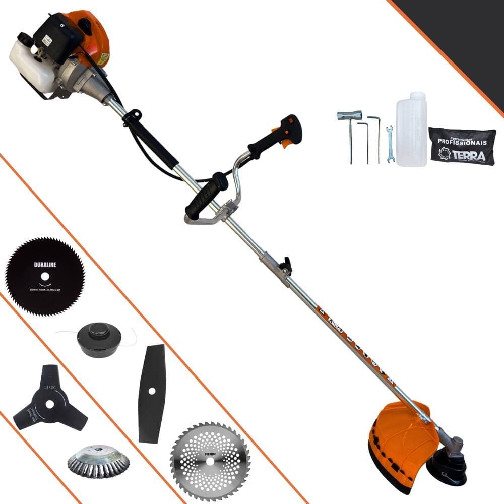 Aparador de Grama À Gasolina Terra GRHB430 Bi-Partida 43cc 1,7HP 12000rpm Multifuncional Com 4 Lâminas de Corte + Carretel de Nylon + Escova 38 Cerdas