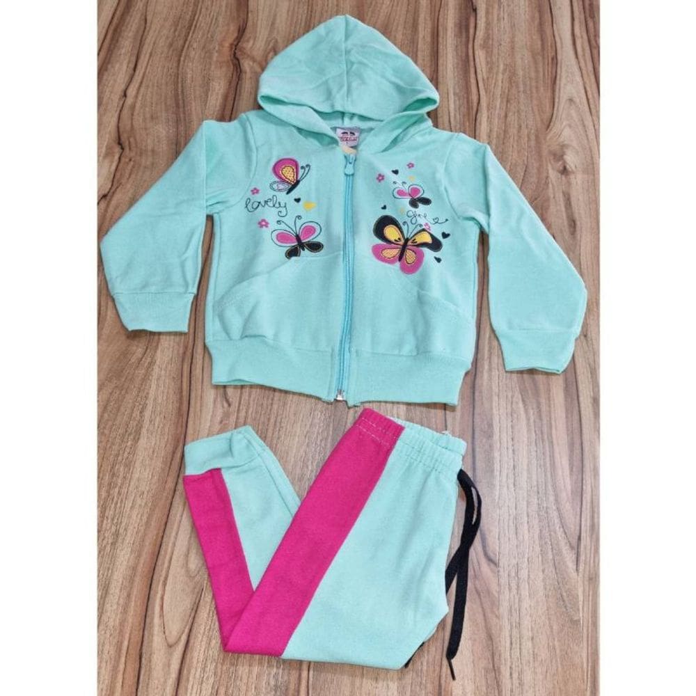 Conjunto Infantil Feminino Inverno Com Capuz Verde/Rosa 1