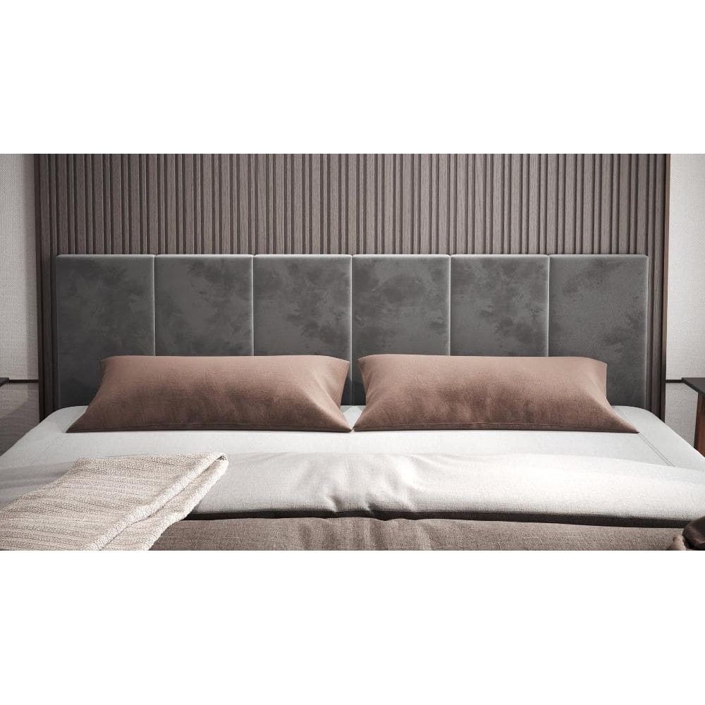 Cabeceira King Laura 1.95 Almofadada Sued Cinza