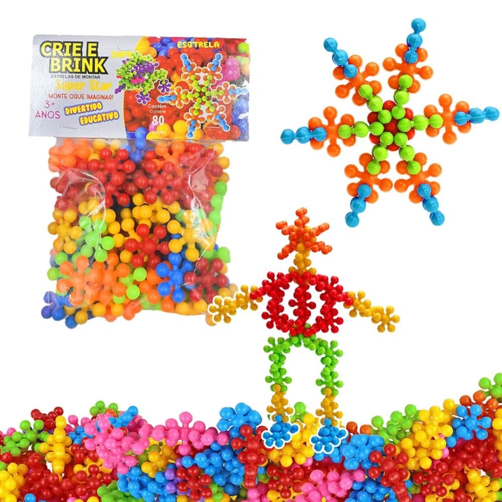 Brinquedo de Montar Crie e Brink Estrelas Educativo Pedagógico 80 Peças