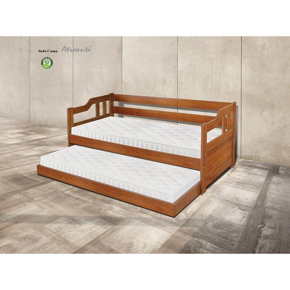 Sofá Cama Castanho em Madeira Maciça Pinus - Atraente