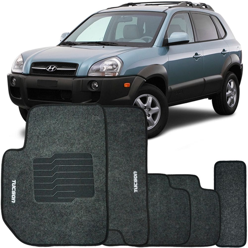 Jogo de Tapete Automotivo Carpete Hyundai Tucson 2005 à 2016 Soft Logo Bordado 5 Peças