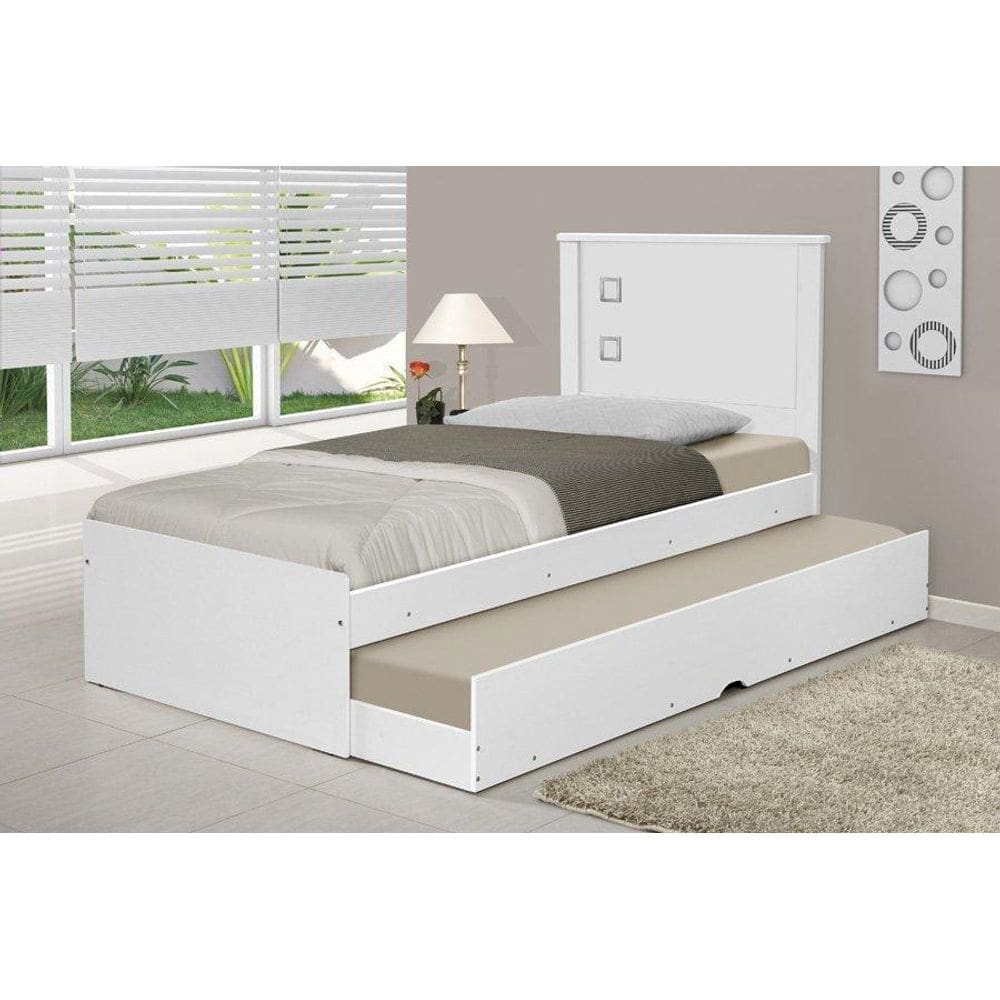 Cama Bibox Solteiro Barcelona Branco / Preto com dois colchões - Tebarrot