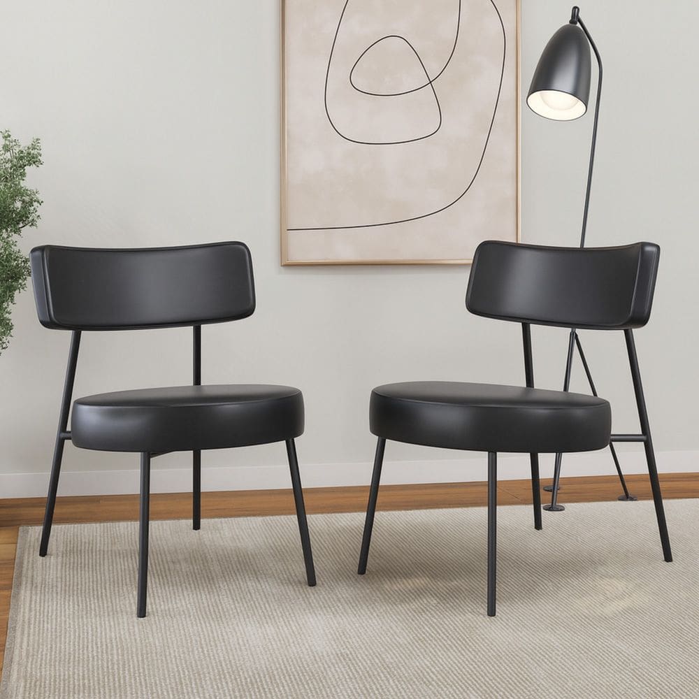 Kit 02 Poltronas Decorativas Sala de Estar Kobe Estofada com Encosto Couríssimo Preto - Abmaza