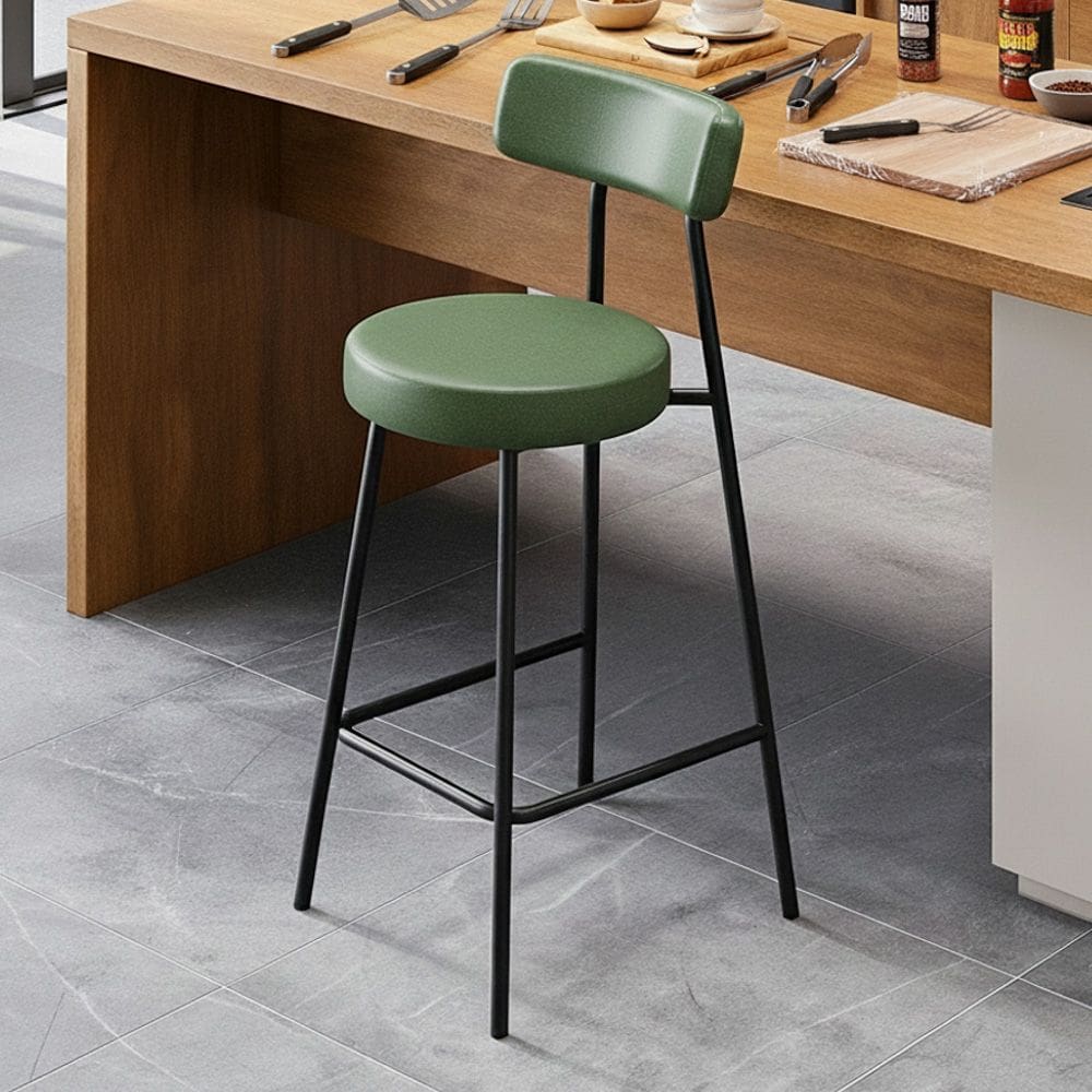 Banqueta Alta Cozinha Kobe Estofada com Encosto Couríssimo Verde - Abmaza
