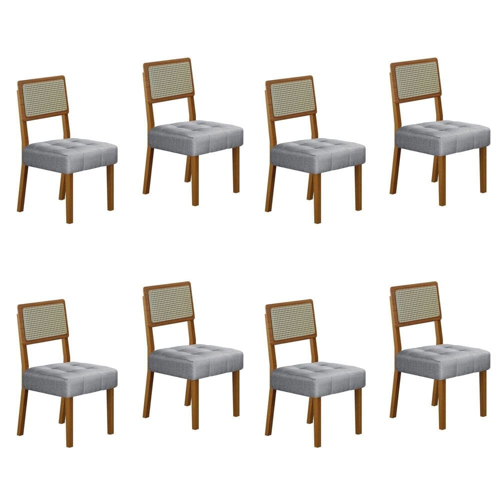 Conjunto 8 Cadeiras para Sala de Jantar Pés em Madeira Maciça Liz Prata/Cinza/Freijó