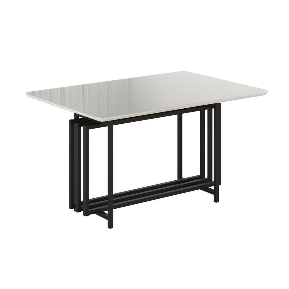 Mesa para Sala de Jantar Retangular 120x90cm MDF com Vidro Pérola Preto Fosco / Off White