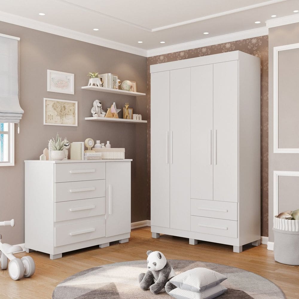 Conjunto Quarto Infantil 2 Peças Aurora Espresso Móveis Branco
