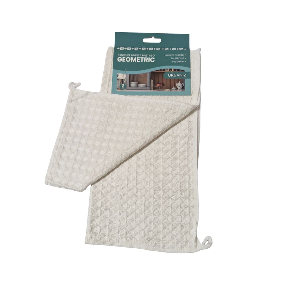 Kit com 2 Peças de Pano de Limpeza Multiuso Geometric Branco 30x30 Cm Organiz