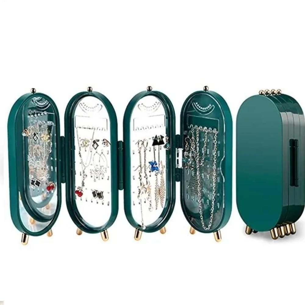 Porta Joias Dobravel Espelho 3 Compartimentos Acrilico Organizador Caixa Armazenadora