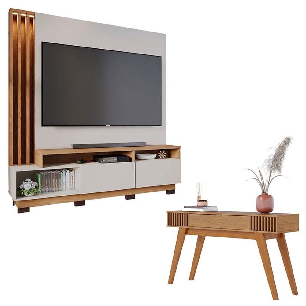 Estante Home Theater Humaitá Com Pés Off White Matte Freijó e Aparador Riviera Freijó – Colibri