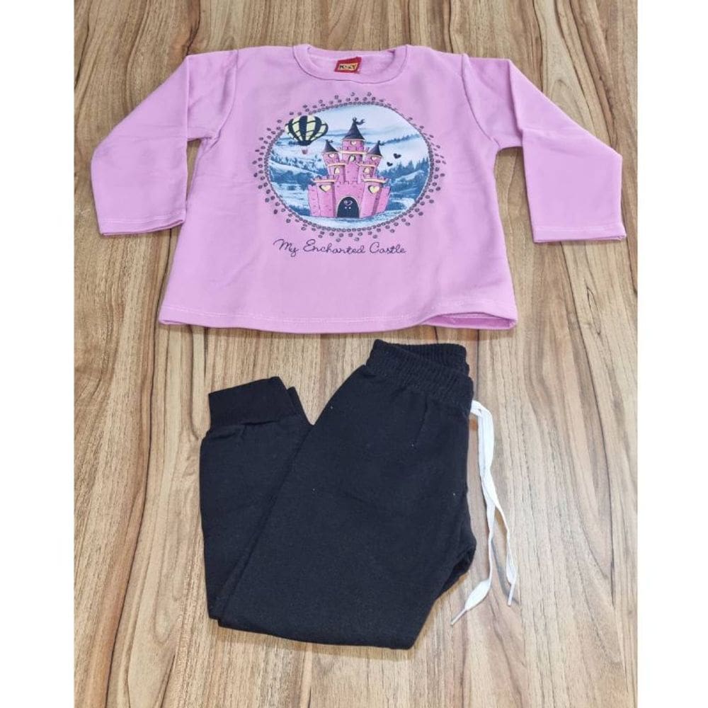 Conjunto Infantil Feminino Inverno Rosa Castelo Encantado 3