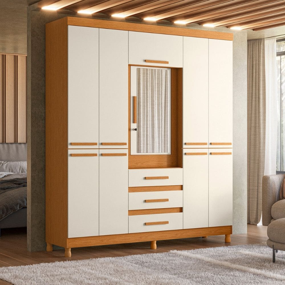 Guarda Roupa Casal com Espelho 10 Portas 3 Gavetas e Pés Fusion Albatroz