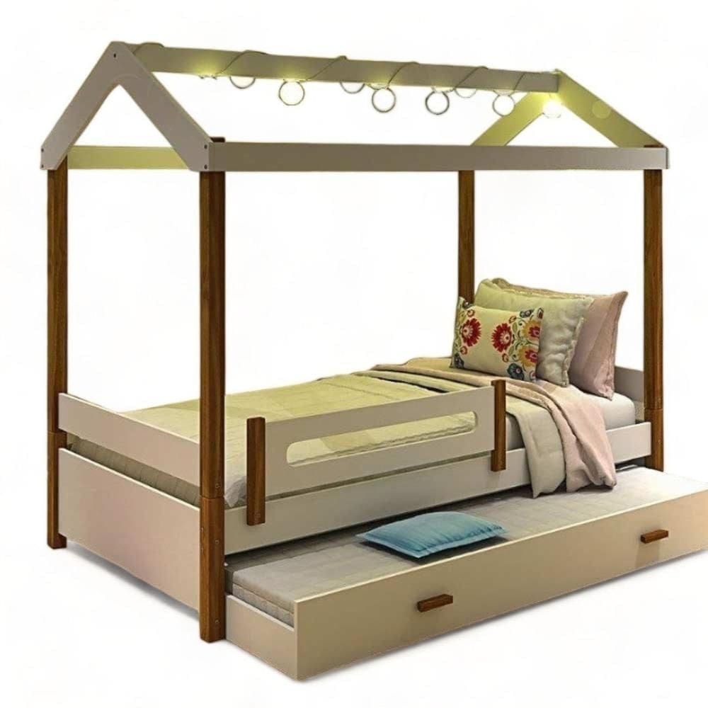 Cama Eliz Branca com LED, Aux. e 02 Colchões Divaloto