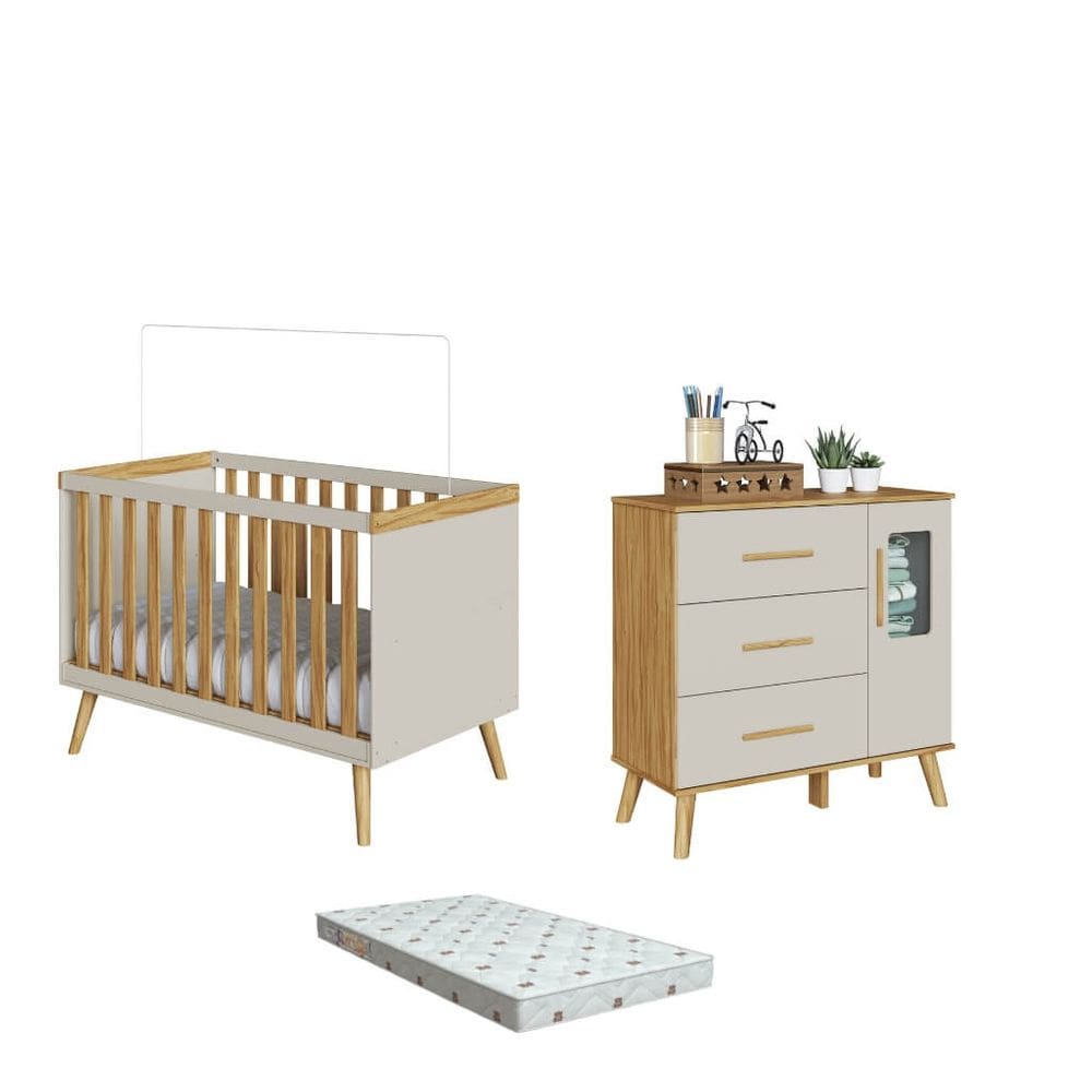 Quarto Bebe Berço, Cômoda Moveis Peroba Sky + colchão