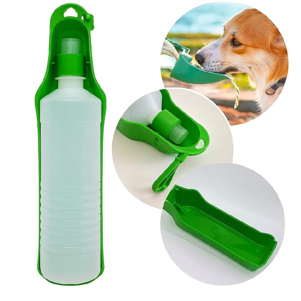 Bebedouro Portatil Pet Garrafa De Agua 500Ml Para Cachorros Viagem Caminhada Carro Passeio Com Alça Verde