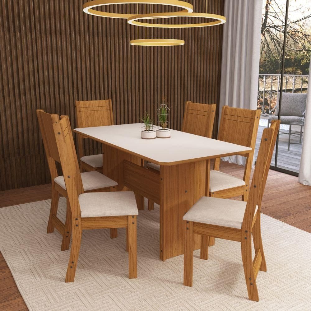 Mesa de Jantar 6 Cadeiras Freijo/Off White Evora Indekes
