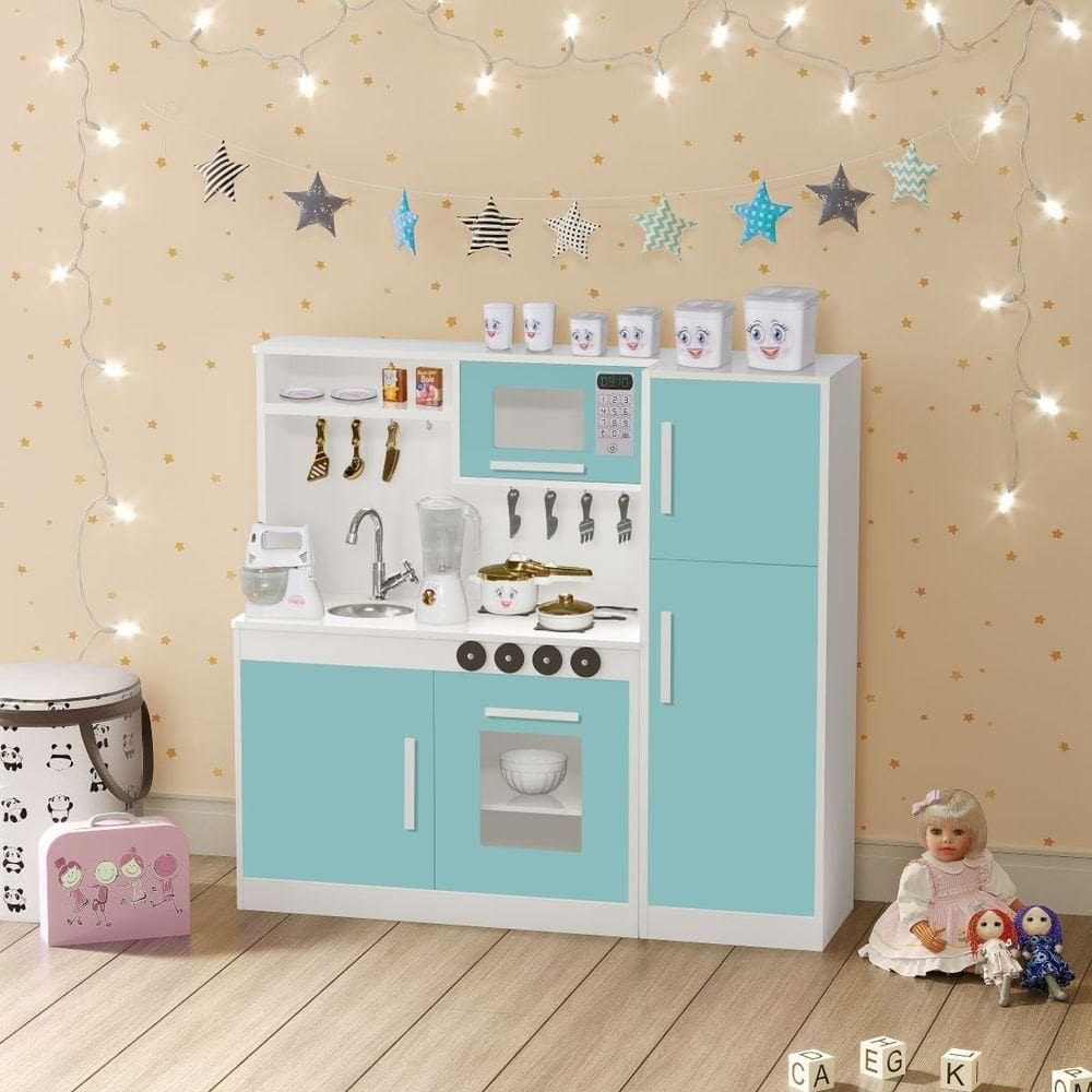 Kit Cozinha E Geladeira Em MDF Brinquedo Infantil menta