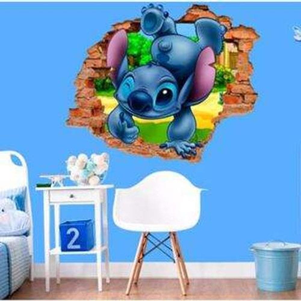 Adesivo De Parede Buraco 3D Infantil Stitch