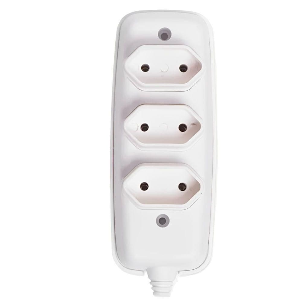 Tomada Em Barra Tripla Bipolar 2p 10a 250volts Branca - 2633 - Ilumi Tomada Tripla 2p 10a 250v Branca 2633 Ilumi