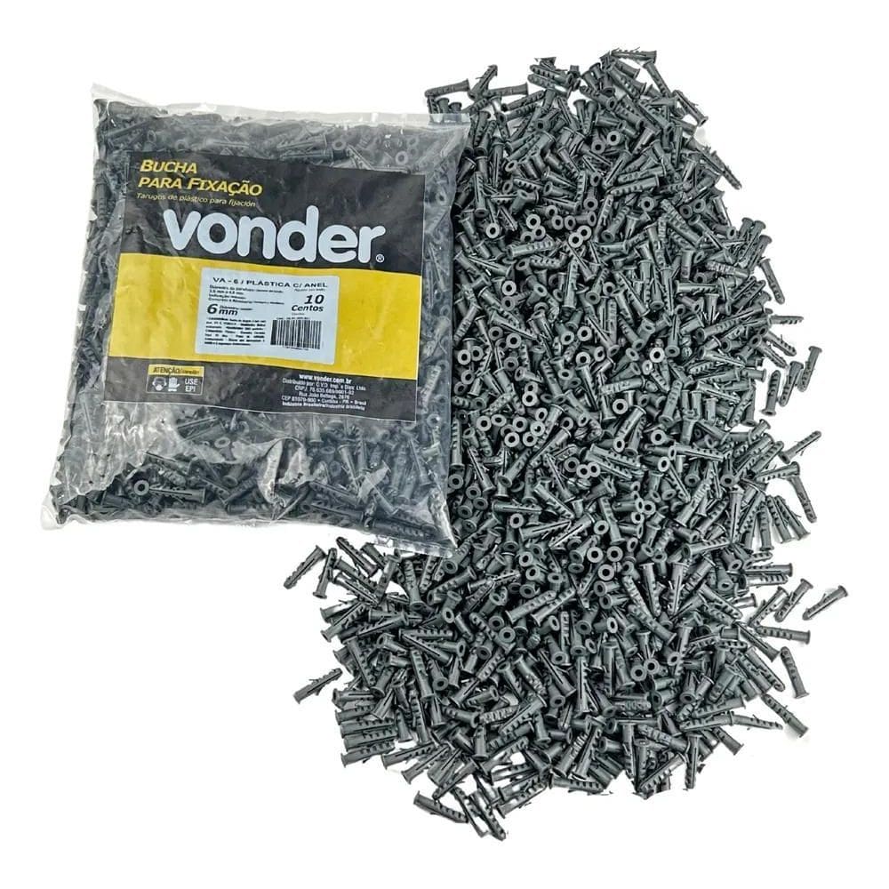 10X Bucha Fixação 6Mm 1000Un Convencional Concreto Alvenari
