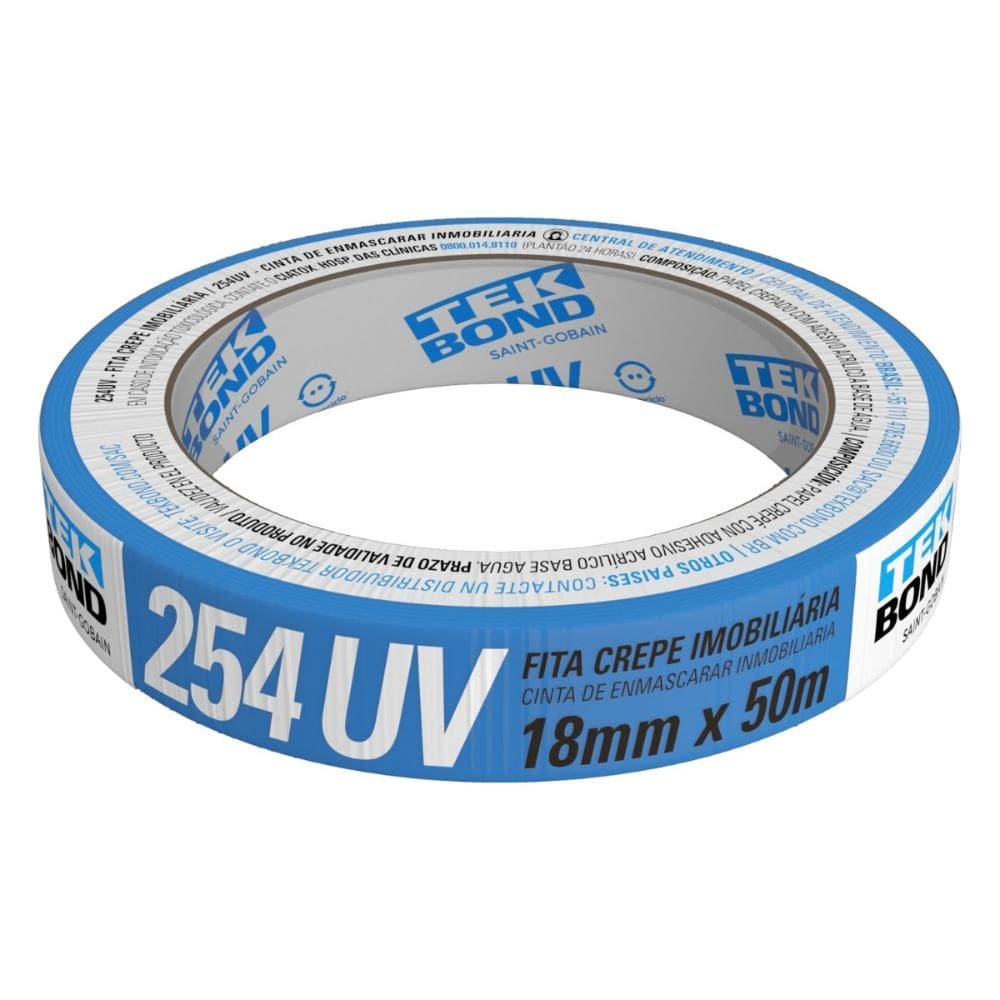 Fita Crepe Pintura Imobiliária Tekbond 254 18mm x 50m Azul