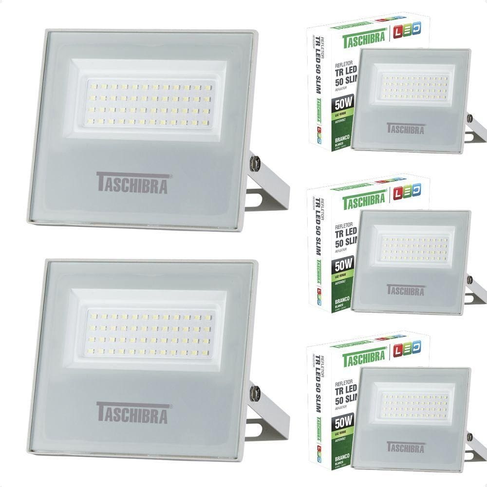 Kit 5 Refletores Taschibra Led Tr Slim 50w Verde Branco Bivolt