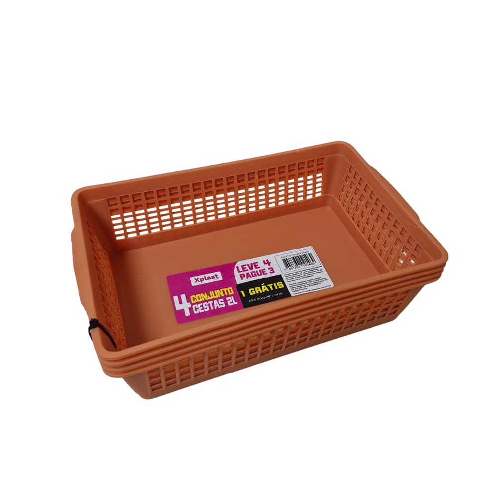 Kit de 4 Conjunto Cestas 2L Laranja Xplast