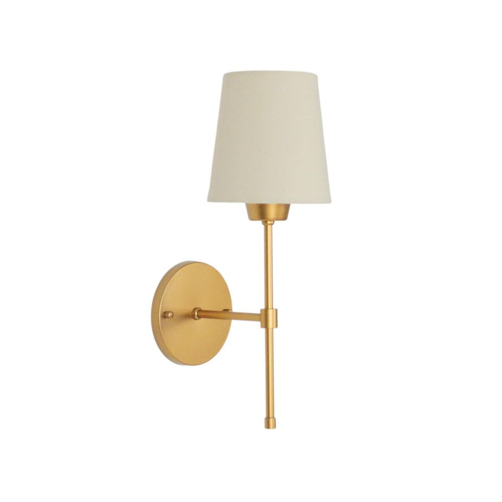 Arandela Tocheiro Dourada Com Cúpula Tecido Cru