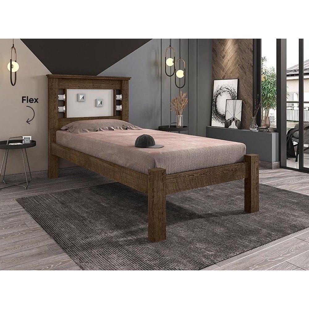 Cama Solteiro com Detalhes Lavínia Malbec e Off White Framar