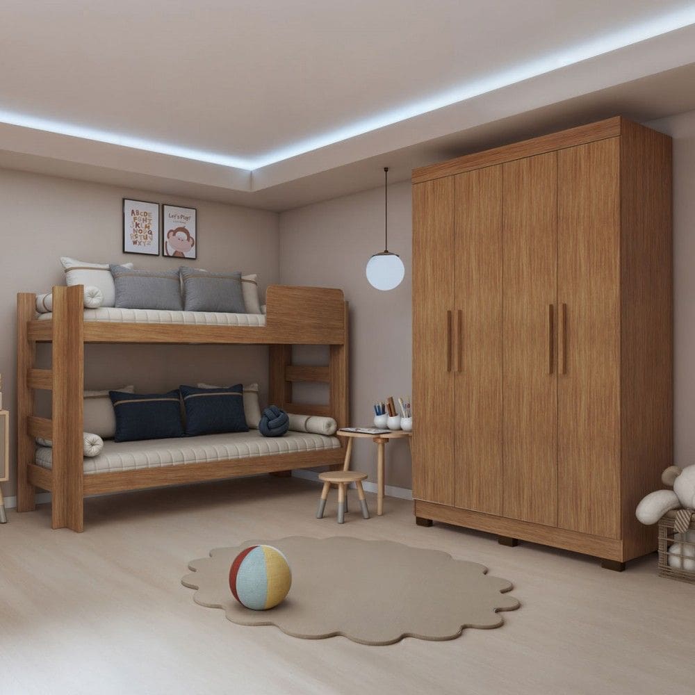 Quarto Infantil Completo Théo 4 Portas 3 Gavetas 100% Mdf Amadeirado - Tigus