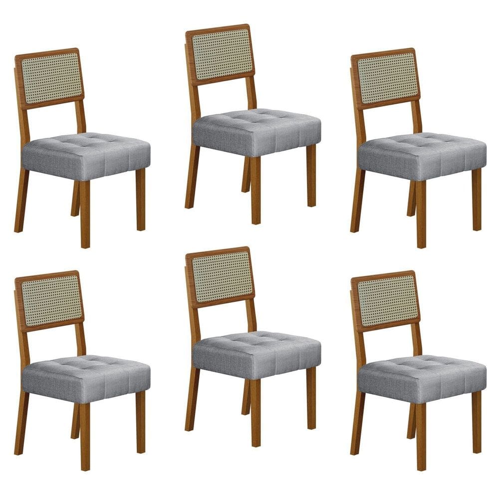Conjunto 6 Cadeiras para Sala de Jantar Pés em Madeira Maciça Liz Prata/Cinza/Freijó