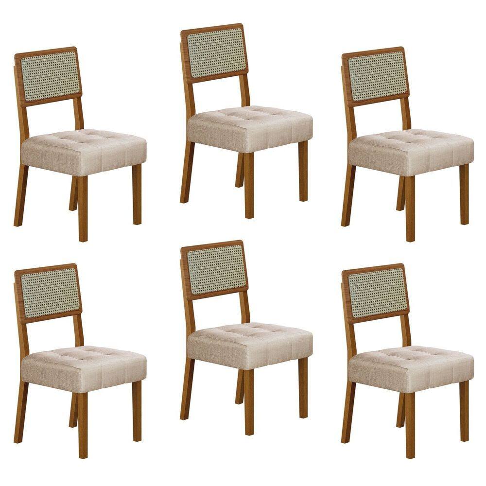Conjunto 6 Cadeiras para Sala de Jantar Pés em Madeira Maciça Liz Bege/Cinza/Freijó
