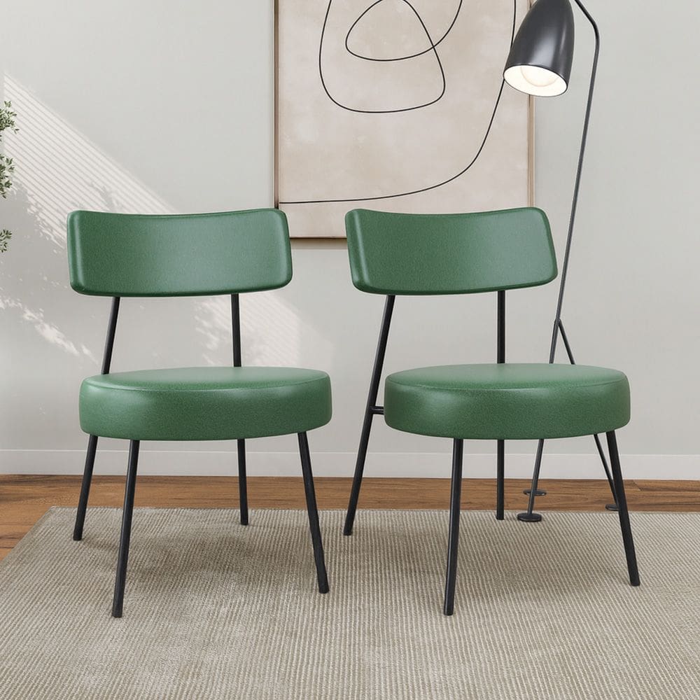 Kit 02 Poltronas Decorativas Sala de Estar Kobe Estofada com Encosto Couríssimo Verde - Abmaza