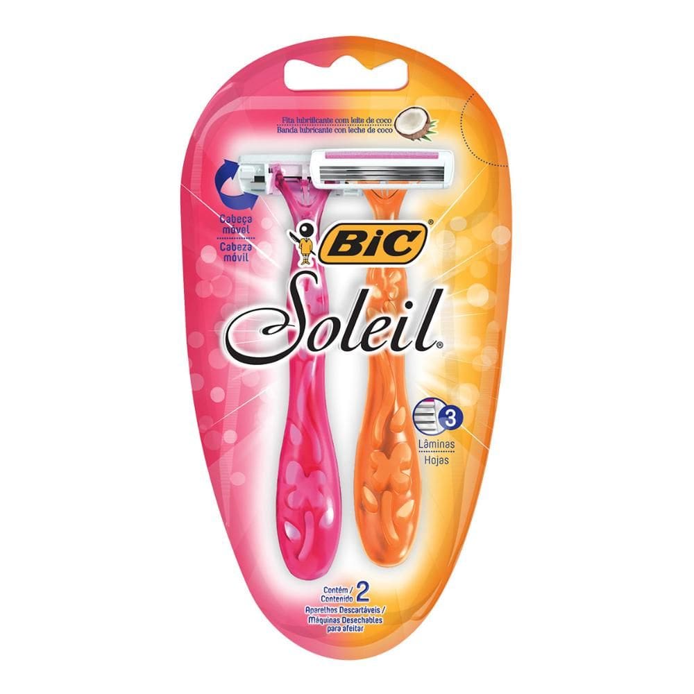 Barbeador descartável Soleil Rosa e Laranja 2uni Bic