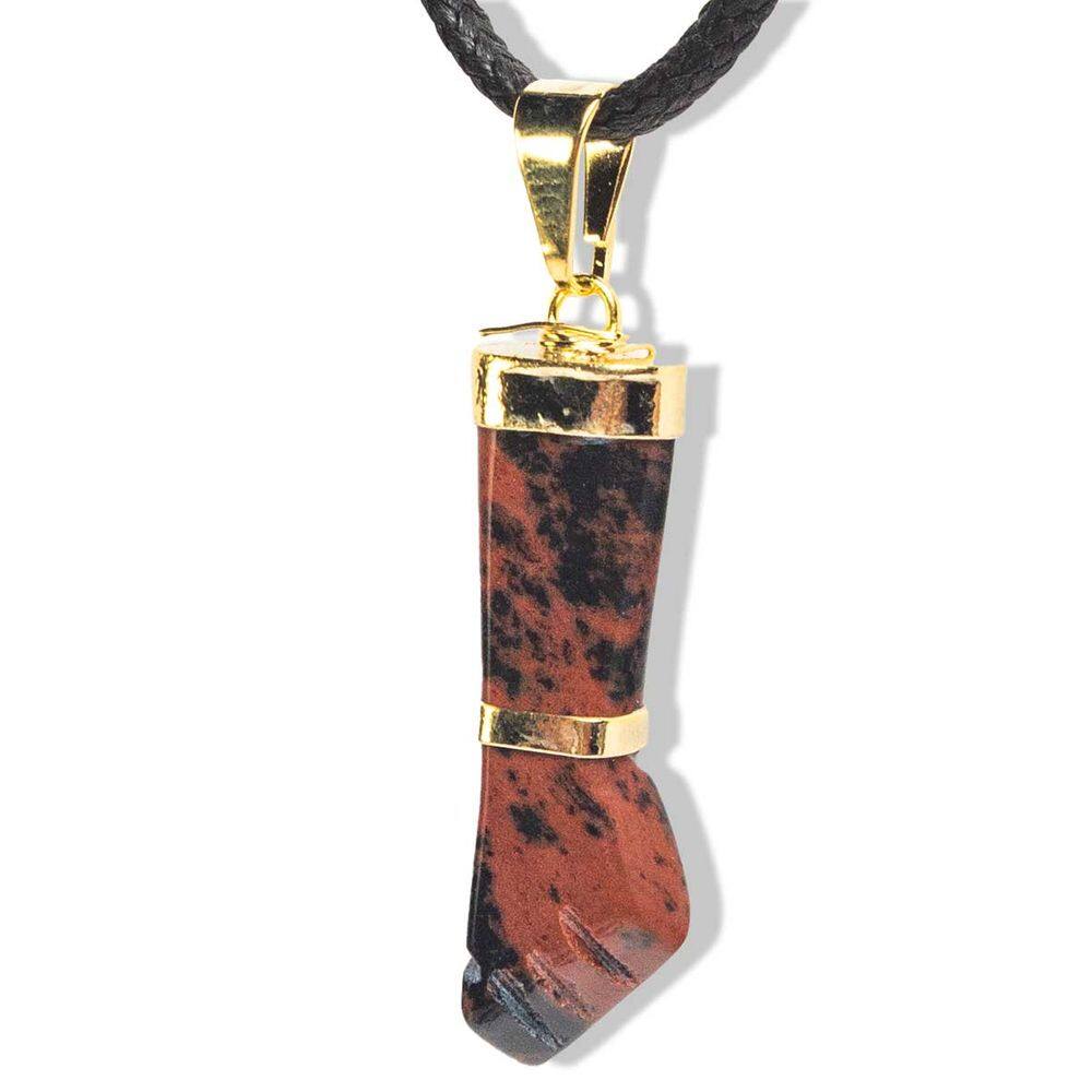Colar Figa Pedra Obsidiana Mahogany Montagem Envolto Dourado