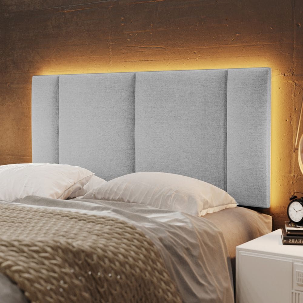 Cabeceira Painel Cama Box Casal Padrão Siri 140cm com LED Linho Cinza - Abmaza