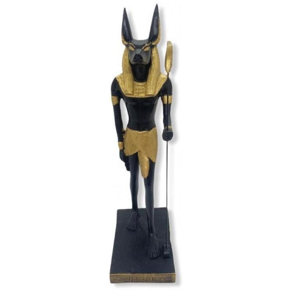 Imagem Deus Egípcio Anubis Preto E Dourado Em Resina 28 Cm