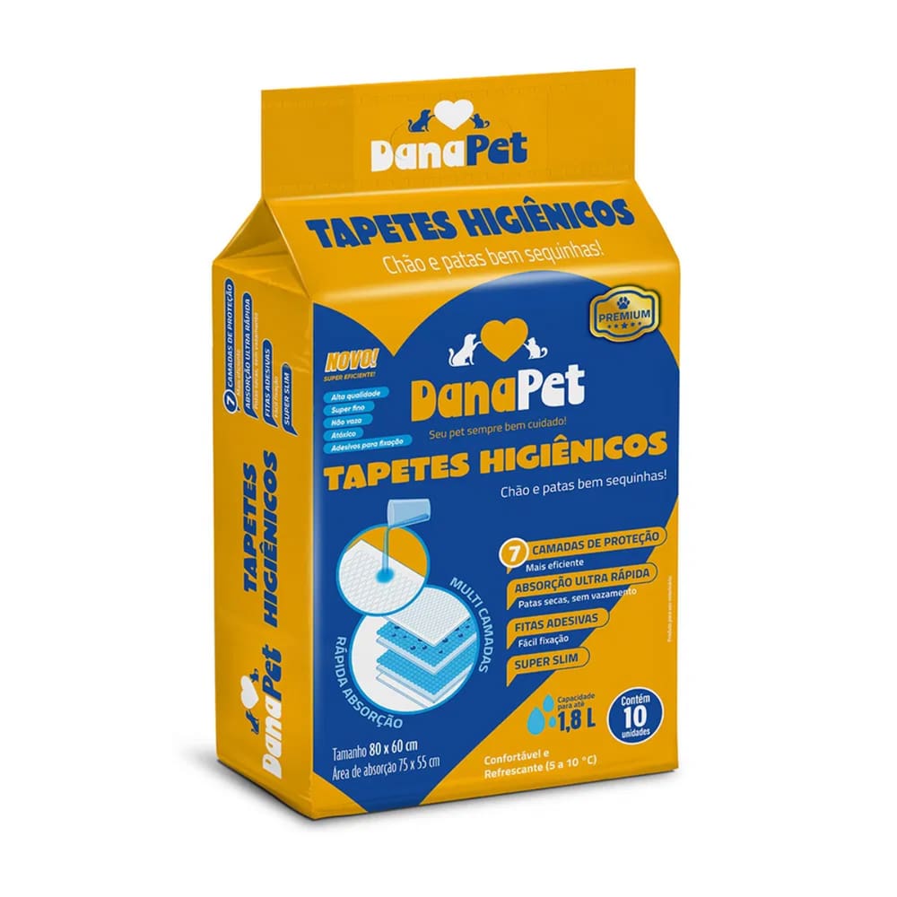 Tapete Higiênico Dana Pet Premium 60 X 80 Cm Com 10 Un