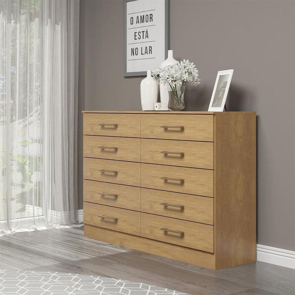 Cômoda Para Quarto 117x92cm 10 Gavetas Mdp 3017 Menu Móveis Carvalho Dakar
