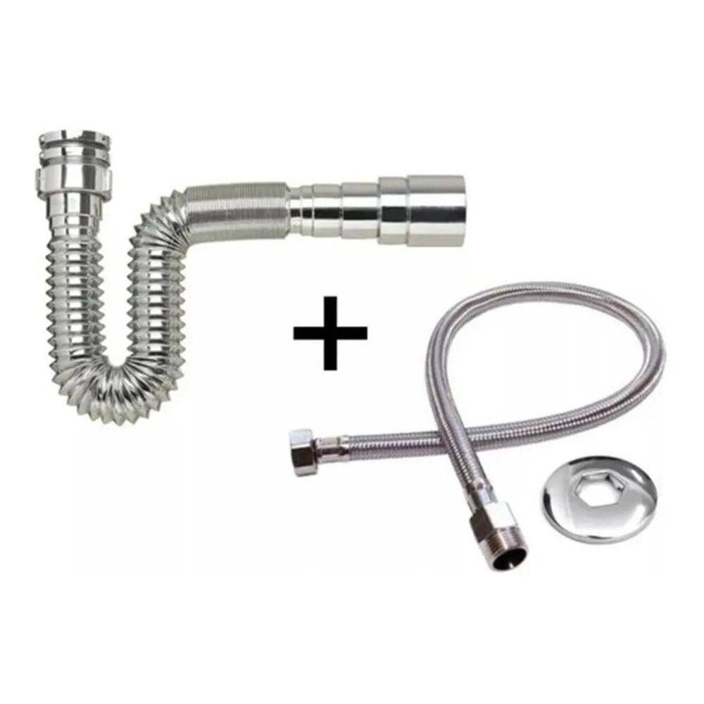 10X Sifão Sanfonado Universal Cr + Engate Flexível Trançado