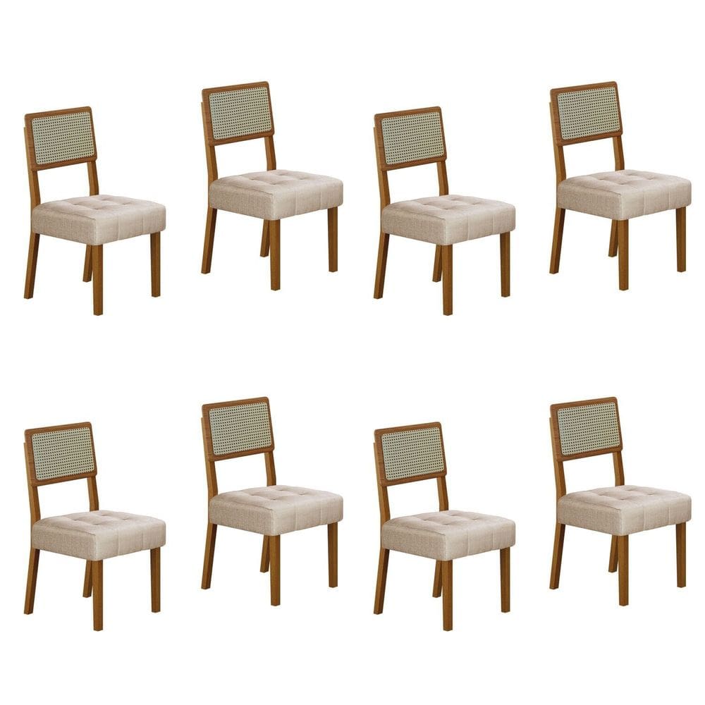Conjunto 8 Cadeiras para Sala de Jantar Pés em Madeira Maciça Liz Bege/Cinza/Freijó
