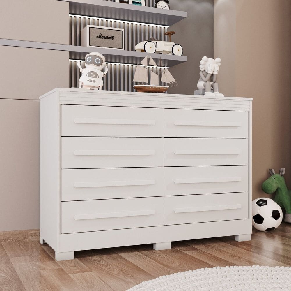 Cômoda Infantil 8 Gavetas Alice Espresso Móveis Branco