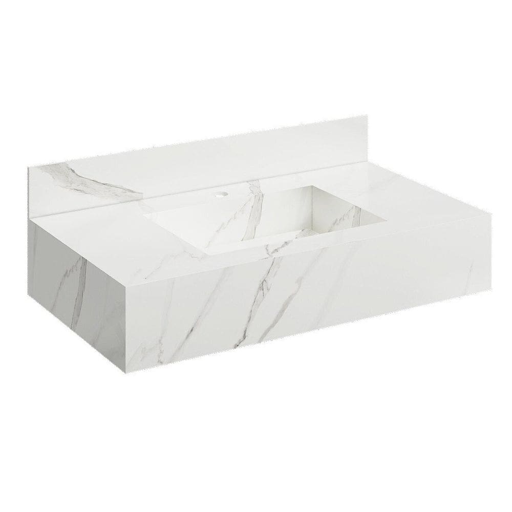 Bancada em Porcelanato para Banheiro Completa Alto Padrão 80cm X 15cm com Cuba Esculpida Lisboa Branco