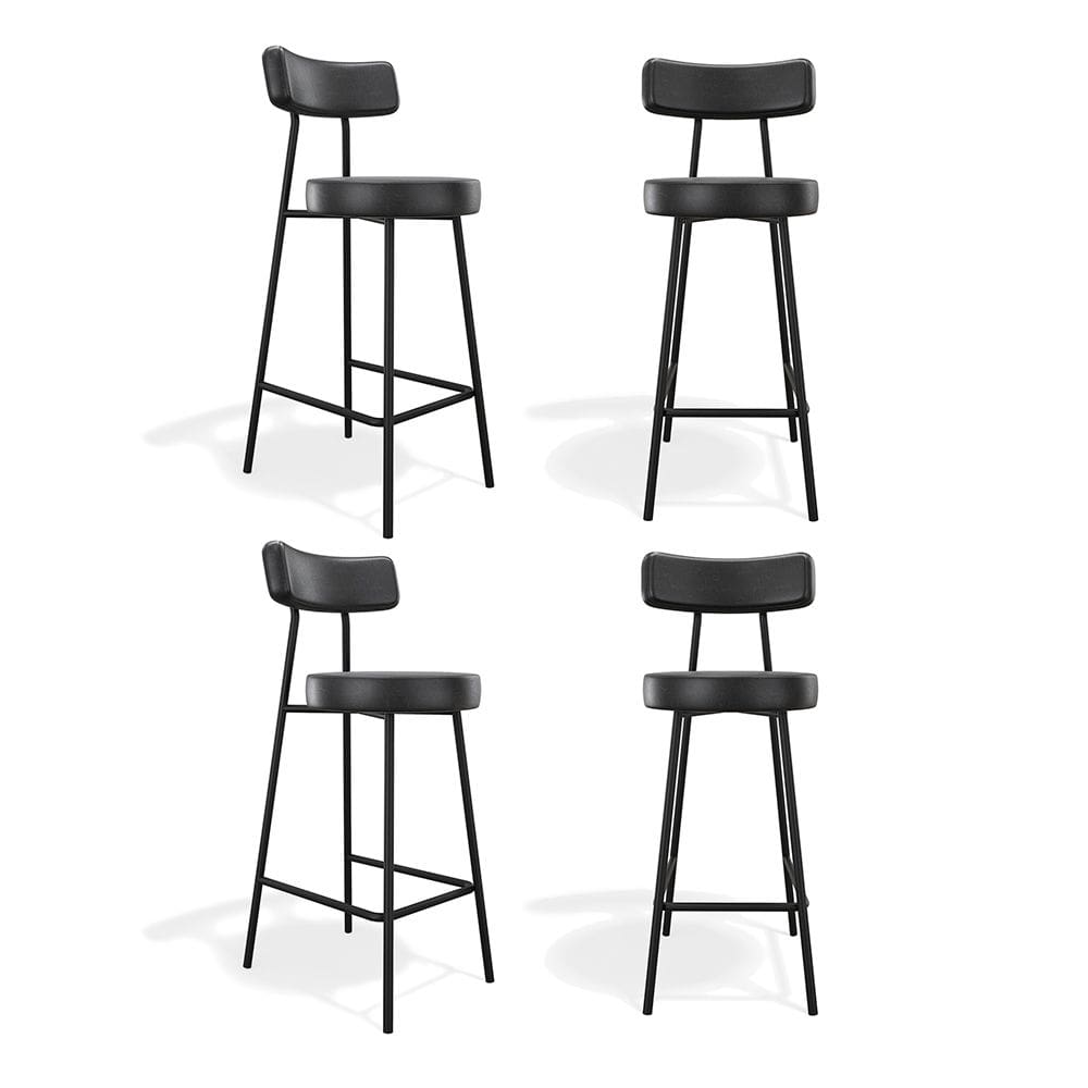 Kit 04 Banquetas Alta Cozinha Kobe Estofada com Encosto Couríssimo Preto - Abmaza