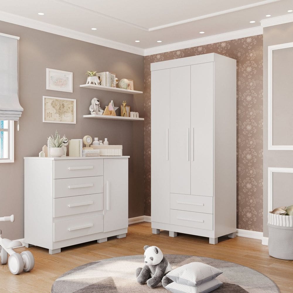 Conjunto Quarto Infantil 2 Peças Aurora Espresso Móveis Branco