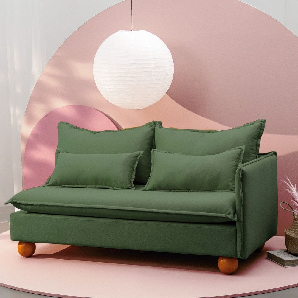 Sofá Modular 2 Lugares Braço Lateral com Pé Bolinha Sôma Cabecasa Madeiramadeira Verde