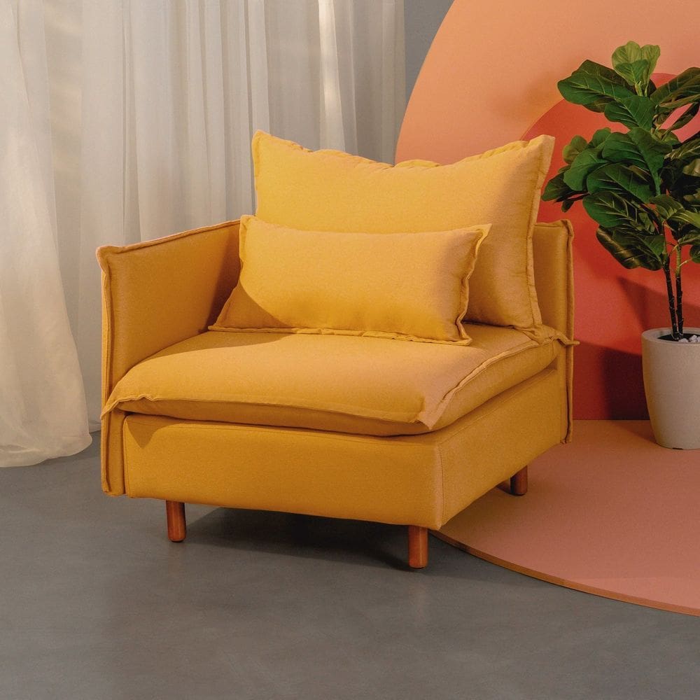 Sofá Modular Braço Lateral Com Pé Madeira Sôma CabeCasa MadeiraMadeira Mostarda