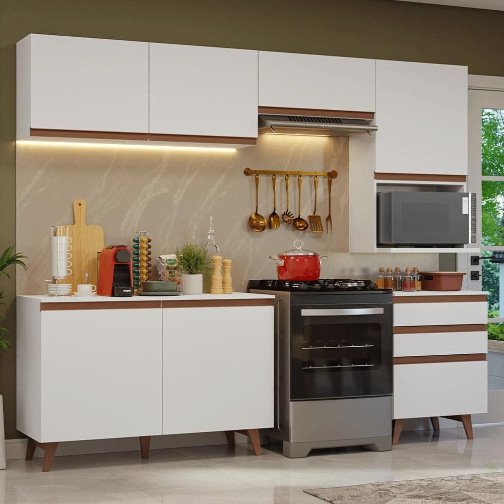 Armário de Cozinha Completa 250cm Branco Reims Madesa 08