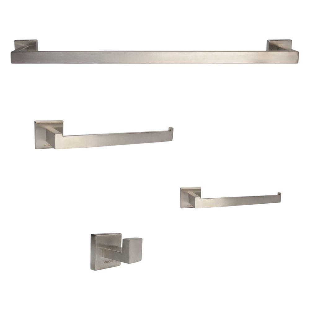 Kit Acessórios Banheiro Quadrado Aço Inox Escovado 4 Peças